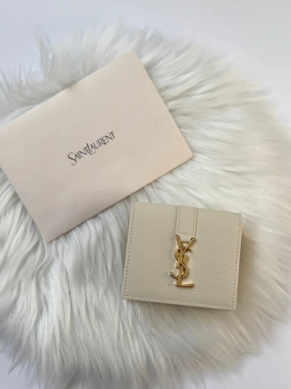 Saint Laurent Cream Wallet with Gold YSL logo NEW - Picture 8 of 13